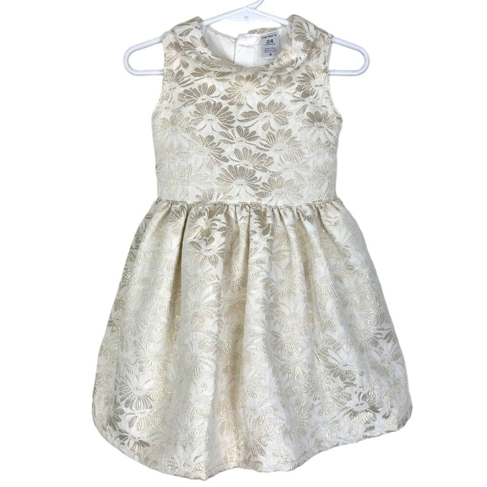 Carter's Gold Metallic Floral Ivory Dress 24 months Holiday Formal Flower Girl